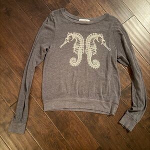 Wildfox Gray Seahorse Crew Neck Sweater